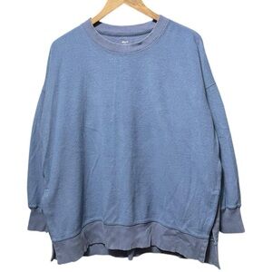 plain blank blue Aerie long sleeve crewneck relaxed fit casual fleece sweatshirt